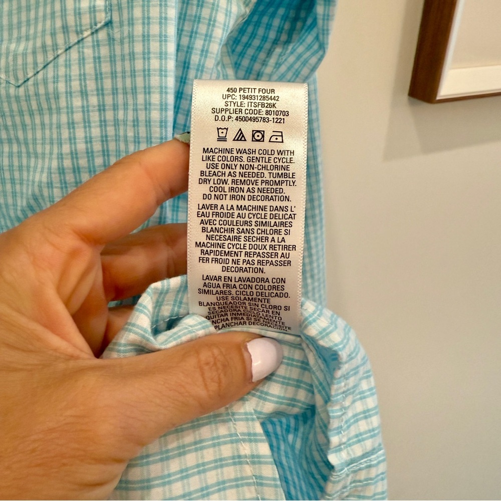 Izod Boy's Light Blue Gingham Shirt - Picture 6 of 6